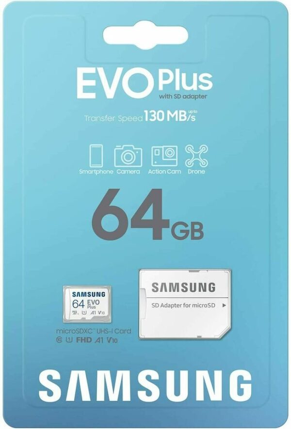 Samsung EVO Plus 64GB microSDXC Memory Card with UHS-I Class 10, V10, A1, and 130Mbps Adapter - Image 2