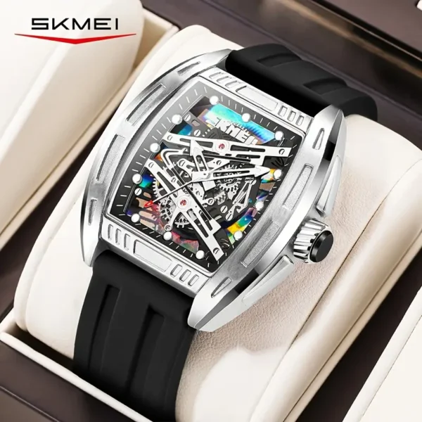 Men's Quartz Watch – Hollow-Out Dial, Silicone Wristband, Stylish Pointer Design