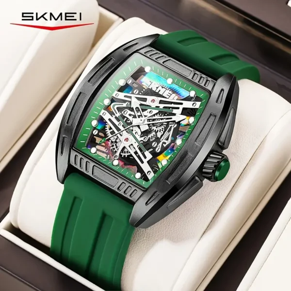 Men's Quartz Watch – Hollow-Out Dial, Silicone Wristband, Stylish Pointer Design